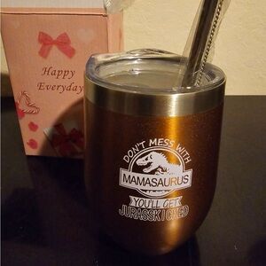 Jurassic park like theme tumbler gold sparkle